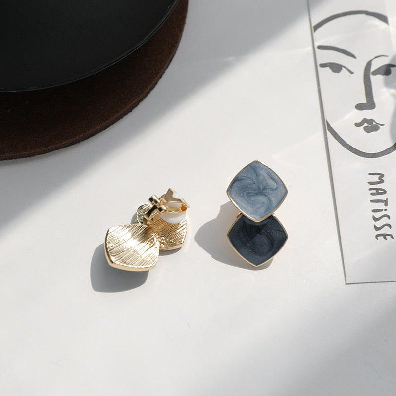 Square Pearlescent Enamel Clip on Earrings