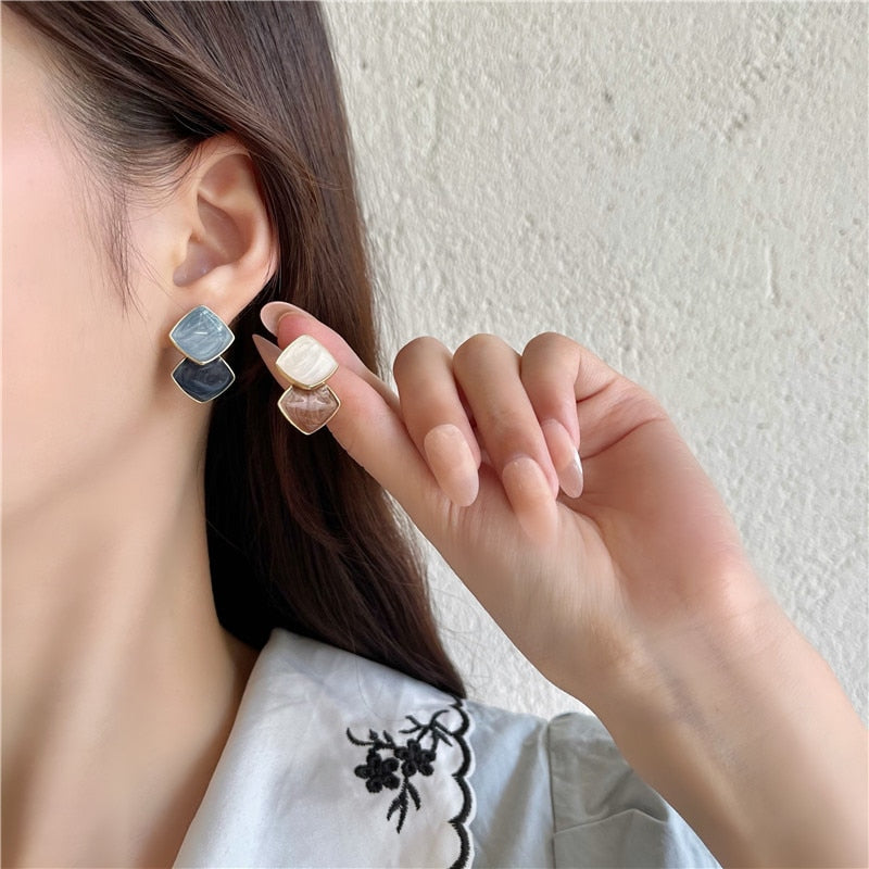 Square Pearlescent Enamel Clip on Earrings