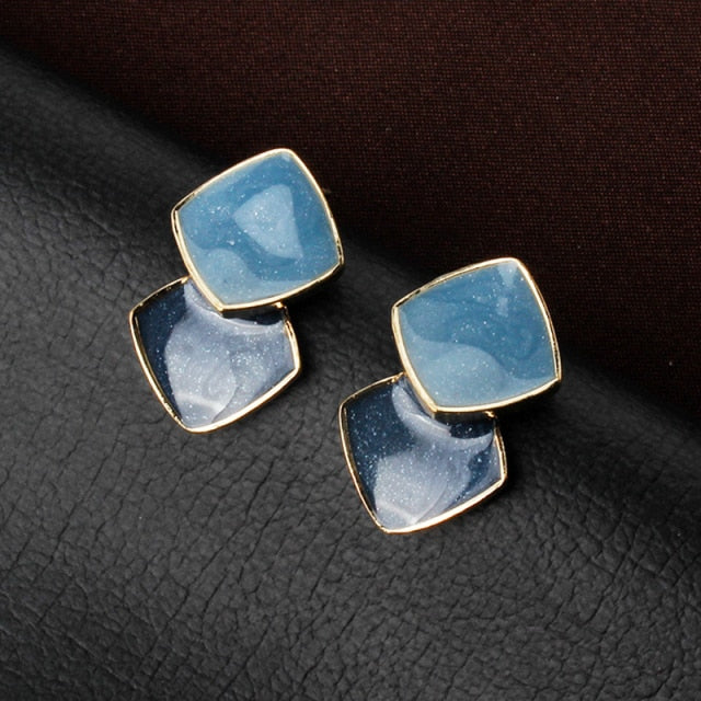 Square Pearlescent Enamel Clip on Earrings