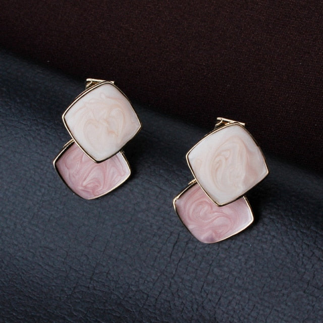 Square Pearlescent Enamel Clip on Earrings