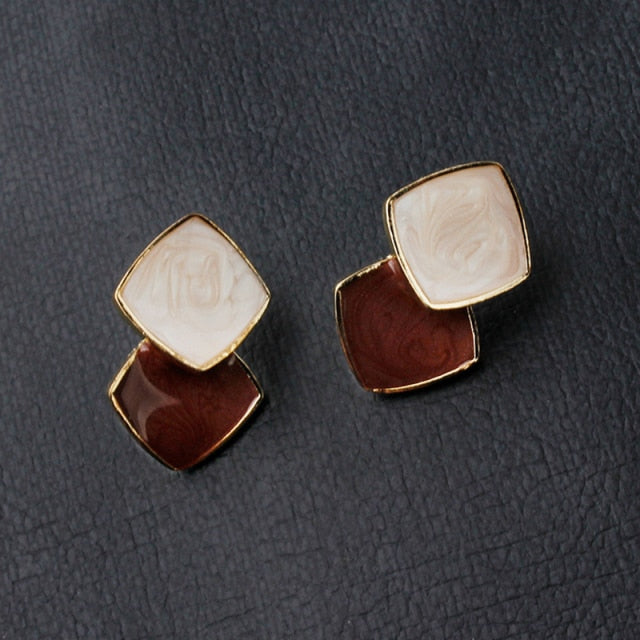 Square Pearlescent Enamel Clip on Earrings