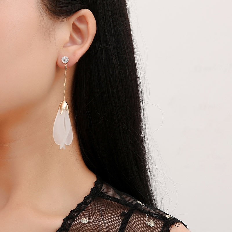 White Tulip Clip on Earrings