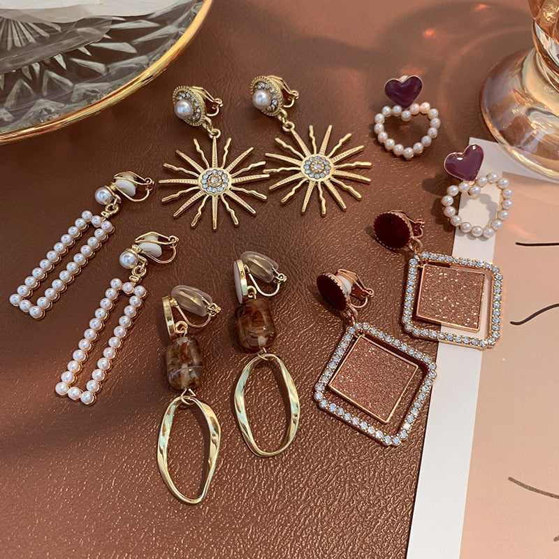 Geometric Crystal Clip on Earrings