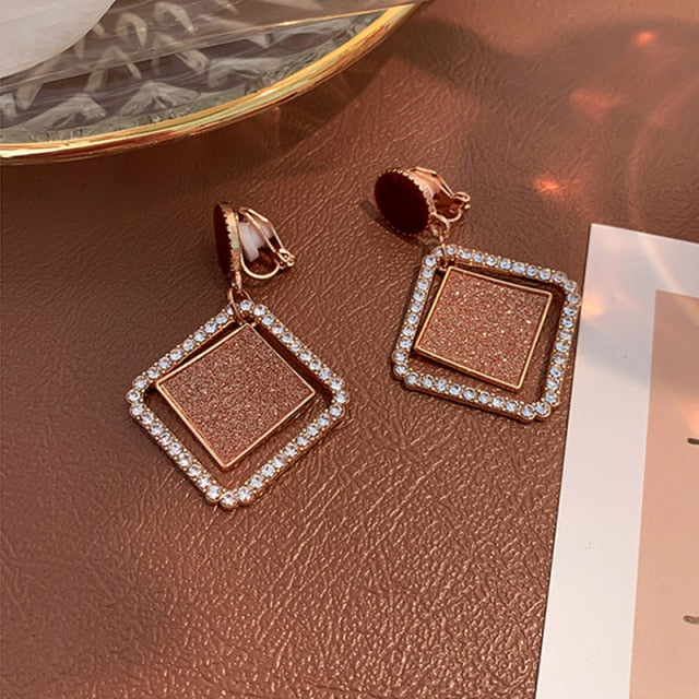 Geometric Crystal Clip on Earrings