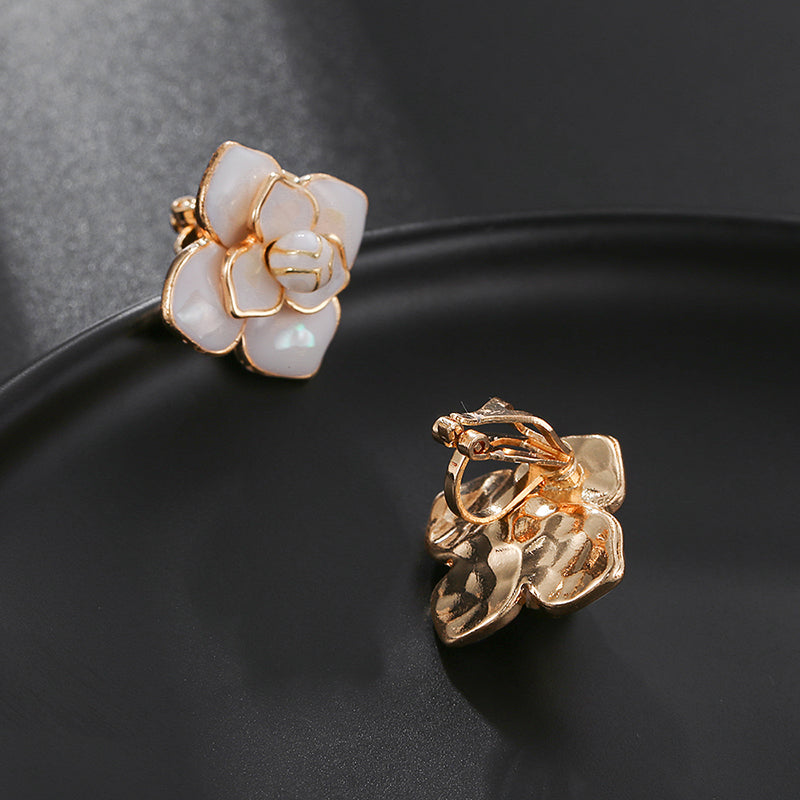White Flower Clip on Earrings