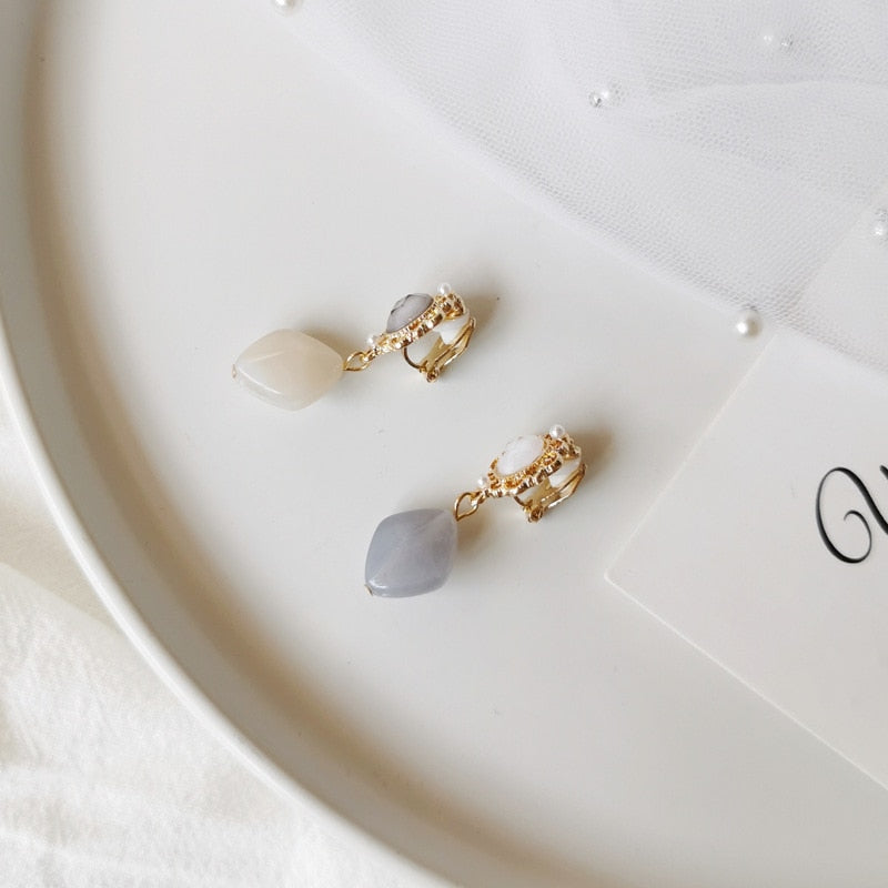 Vintage Pastel Stone Clip on Earrings