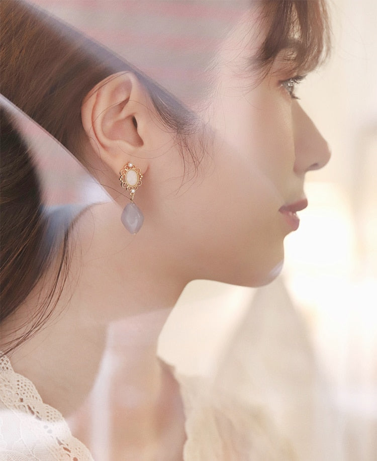 Vintage Pastel Stone Clip on Earrings