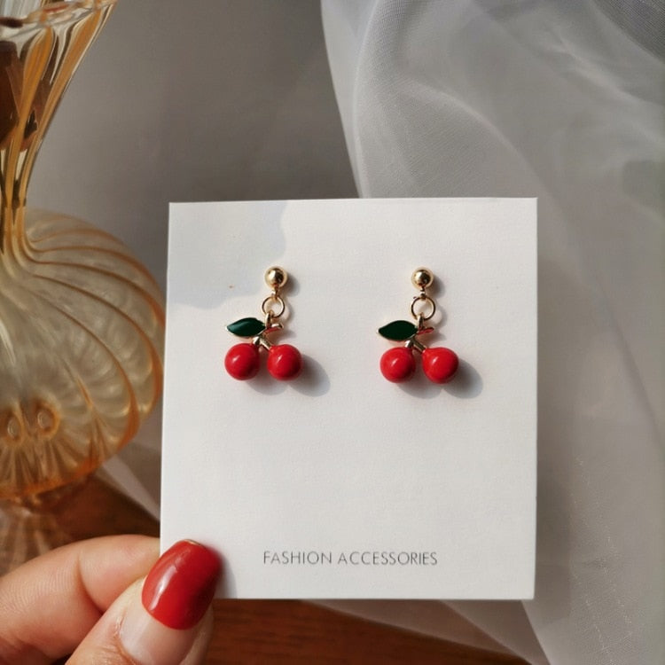 Red Cherry Clip on Earrings