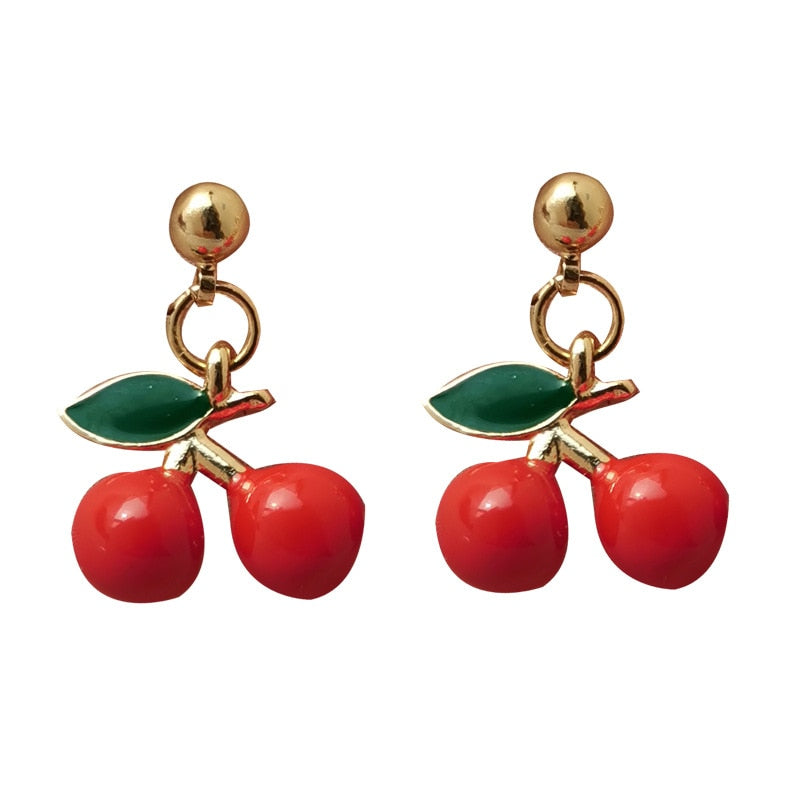 Red Cherry Clip on Earrings