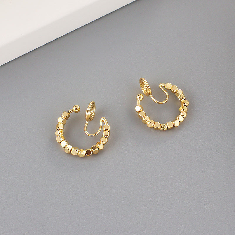 Beaded Cubes Brass Coil Earrings