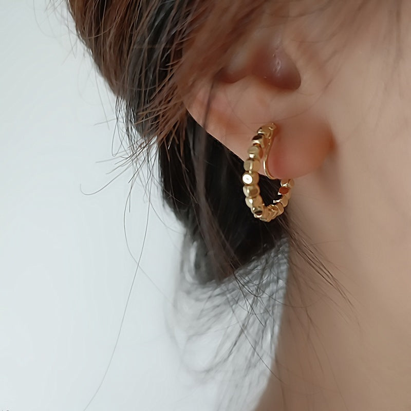 Beaded Cubes Brass Coil Earrings