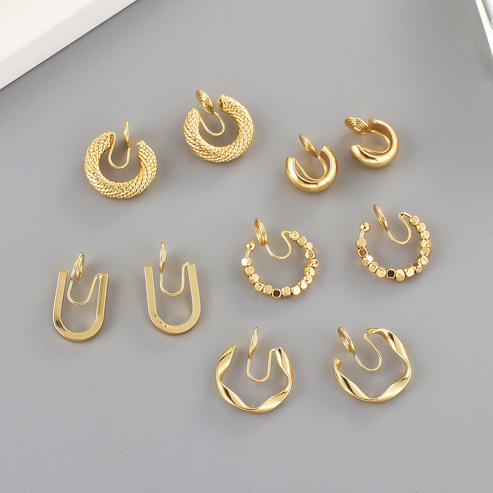 Gold U Shape Brass Coil Earrings
