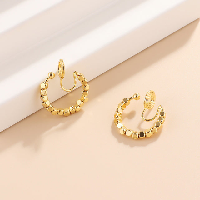 Beaded Cubes Brass Coil Earrings