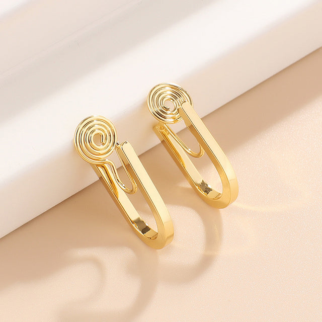 Gold U Shape Brass Coil Earrings