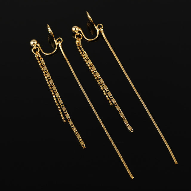 Minimalist Long Chain Brass Coil Earrings