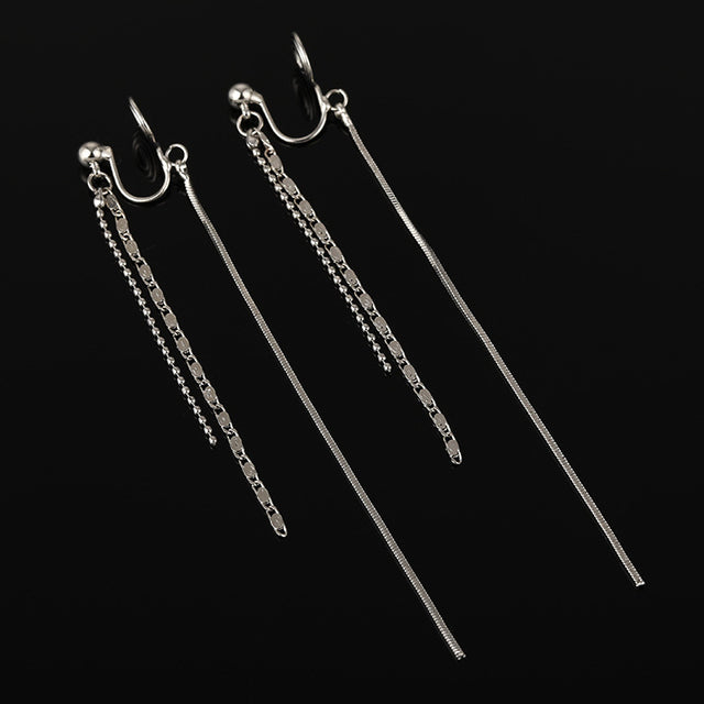 Minimalist Long Chain Brass Coil Earrings