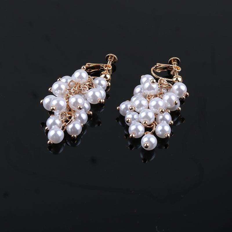 Pearl Grape Cluster Clip on Earrings