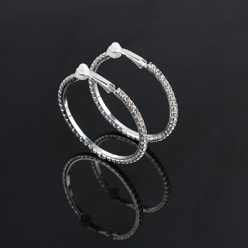 Crystal Big Round Clip On Earrings