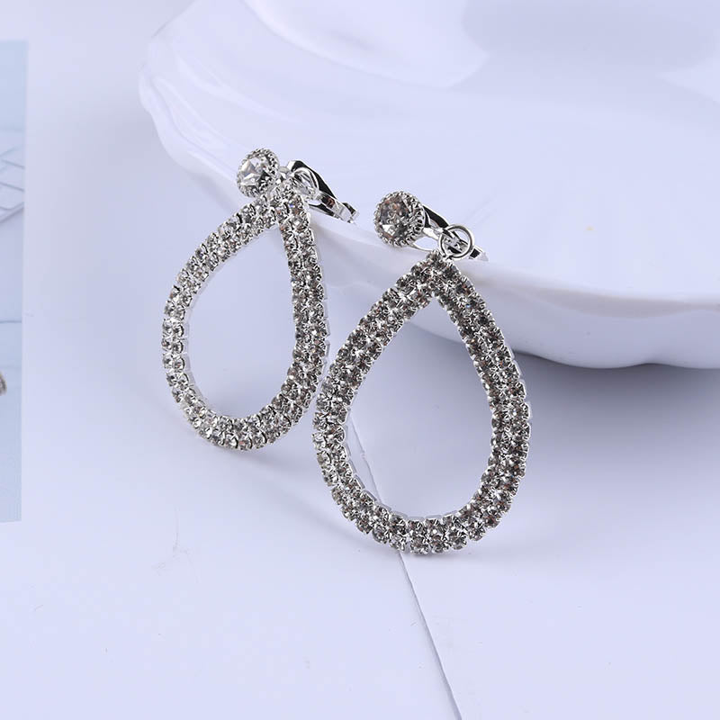 Silver Water drop Crystal  Clip On Earrings